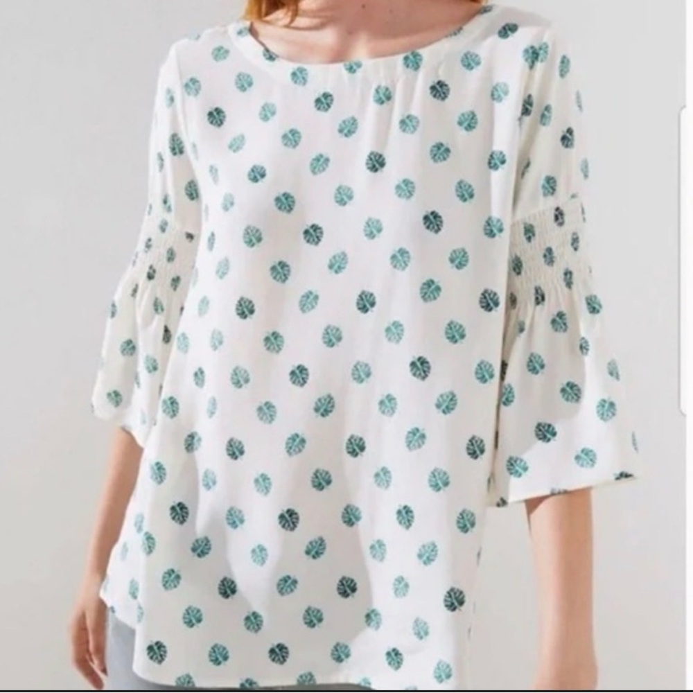 LOFT Ivory Blouse with Green Leaf Accent